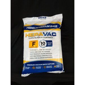 Veva Premium HepaVac Cloth Filter Vacuum Bags Designed For F Style 10 Pack New